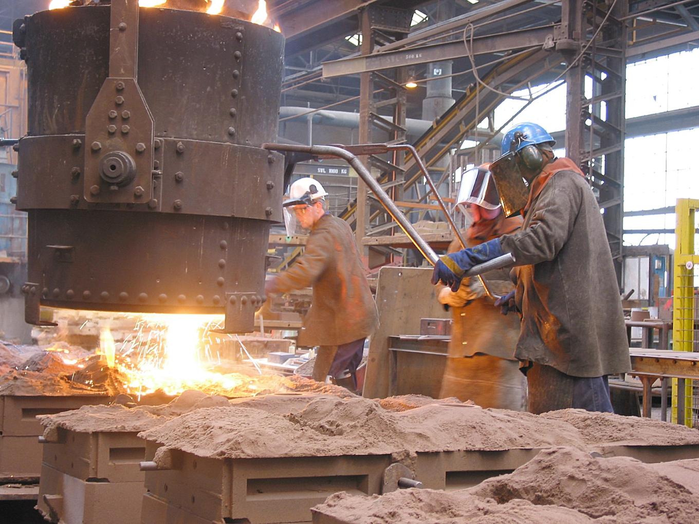 Welding workers in a construction site